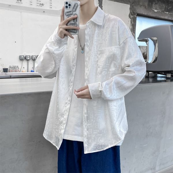 

2021 men's blouses spring and winter new fine senior drape sleeve long shirt fashion young clothes azvm, White;black