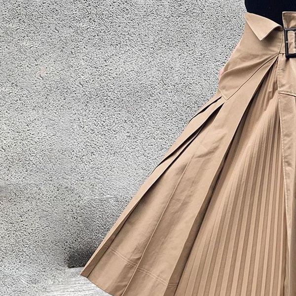 

asymmetrical high waist pleated skirt women korean fashion style khaki harajuku ladies streetwear maxi tunic long skirts summer, Black