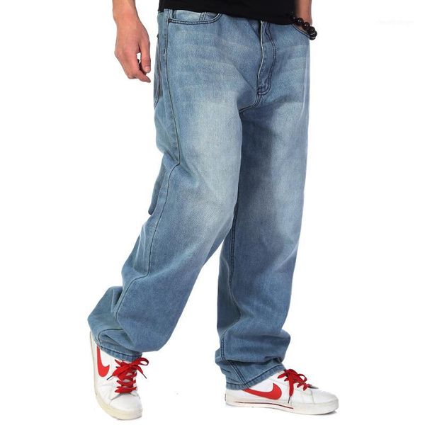 

2019 male street wear hip-hop loose fit baggy jeans mens cotton straight casual jeans men autumn spring plus size 461, Blue
