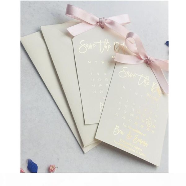 

custom wedding save the date ivory foil save the date calendar tag wedding invitation