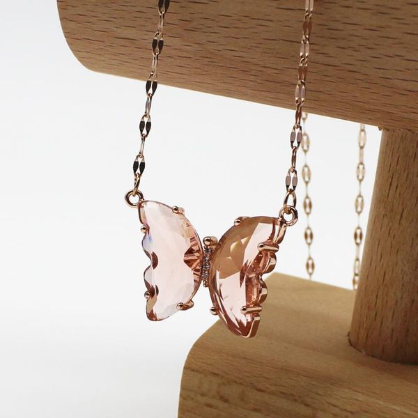 

chokers crystal butterfly pendant necklace for women cubic zircon rose gold animal stainless steel necklaces 2021 statement jewelry, Golden;silver