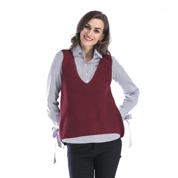 

women's vests knitted vest 2021 european and american ladies all-match casual loose deep v-neck short sleeveless women black sweater ve, Black;white