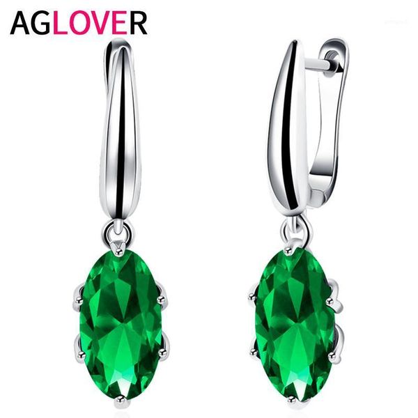 

stud aglover s925 sterling silver earrings green oval zircon for women fashion luxury wedding party jewelry1, Golden;silver