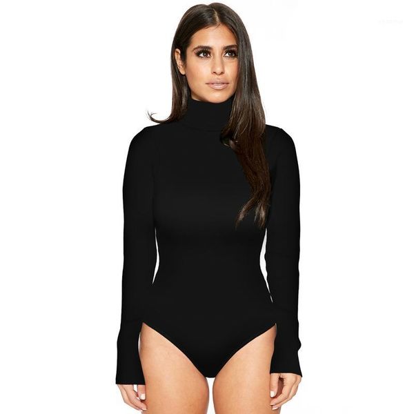 

long sleeve casual turtleneck bodysuit women 2020 club slim black green party bodycon bodycon body femme romper overall1, Black;white