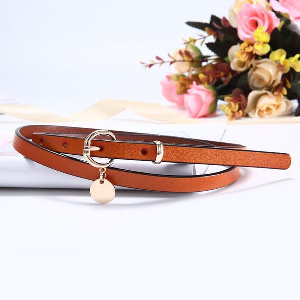 

fashion women skinny belt designer lady narrow waistband quality cow leather strap with gold pin buckle waist belts, Black;brown