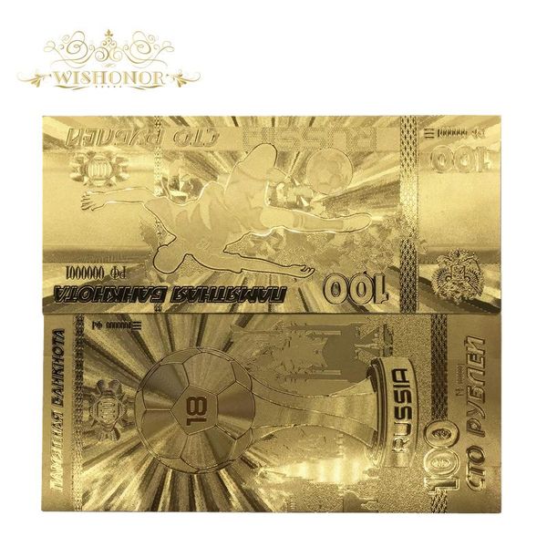 

10pcs lot wholesale price russia banknotes world cup 100 roubles gold banknotes in 24k gold replica fake money for collection wmtjab xhlove