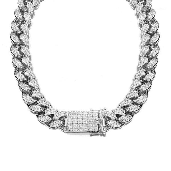 

16-30" 18mm silver plated brass cubic zirconia cuban link chain necklace men hip hop bling iced out cz necklaces jewelry1