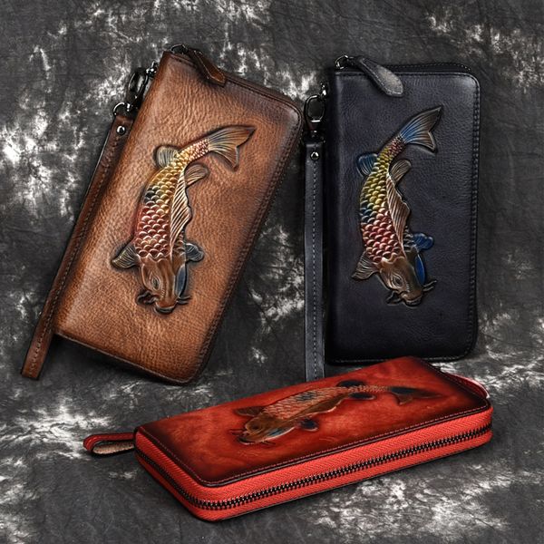 

genuine leather vintage women wallet new long clutch handbag female card holder leather vegetable tanned wallets coin purses, Red;black