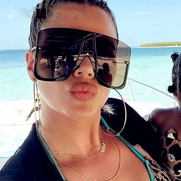 

sunglasses 2021 new one piece oversized sunglasses women fashion half frame square sun glasses men big goggles, White;black