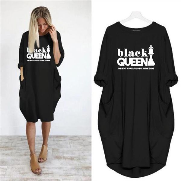 

dress women pullover letter print plus size mini dress pocket o neck autumn casual loose ladies mini dresses yj2, Black;gray