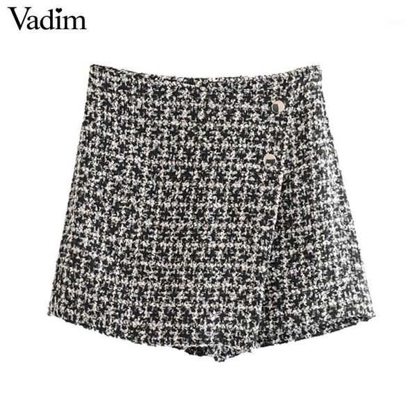 

vadim women stylish tweed shorts side zipper design office wear female casual chic shorts solid pantalones cortos sa1951, White;black