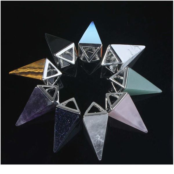 

natural gem stone pendulum necklace reiki crystal quartz healing stone dowsing pyramid pendant necklace women men chakra jllimz, Black