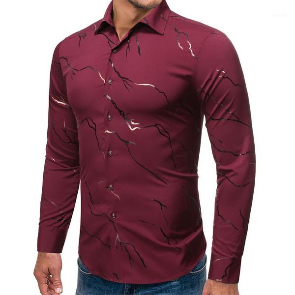 

2020 new men shirt stamping fashion business casual long sleeve shirt large size men's clothing dress1, White;black