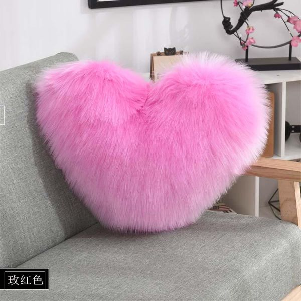 

pillow sweet cute heart shaped faux wool fur cushion fluffy soft plush pillowcase inner sofa car decor washable