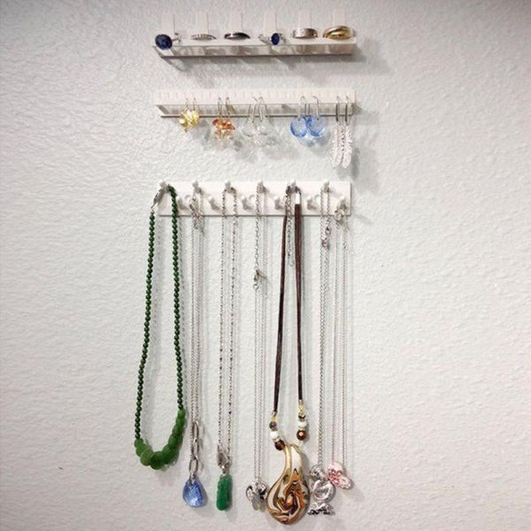 

hooks & rails 9pcs/set adhesive jewelry storage hook, earring necklace hanger organizer holder wall mount rack sticky
