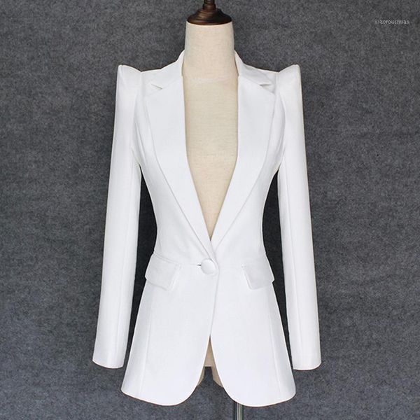 

2018 new stylish designer blazer women's shrug shoulder single button white blazer jacket1, White;black