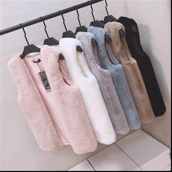

faux fur vest coat women autumn winter sleeveless v neck soft hairy waistcoat fur jacket outerwear plus size, Black
