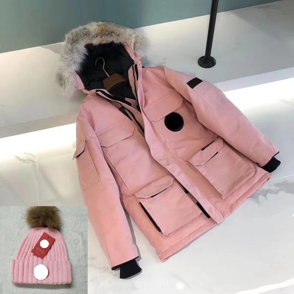 

designer jacket hat mens jackets womans wolf fur down parkas wool bomber windbreaker winter warm thick coat casual outerwear outdoor loose, Black