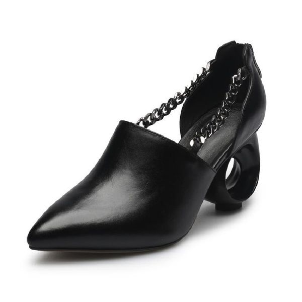 

punk women's hollow black pumps fashion genuine leather retro office ladies spring shoes hnrq