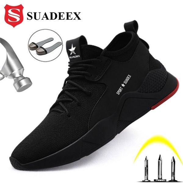 

suadeex men safety steel toe cap anti-smashing anti-puncture construction boots non-slip breathable work shoes y200915, Black;brown