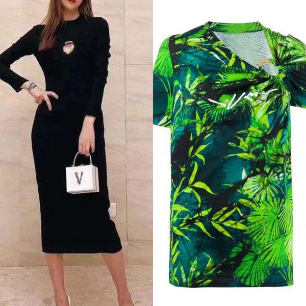 

autumn and winter high-quality personality hollow knit elastic slim dress, Black