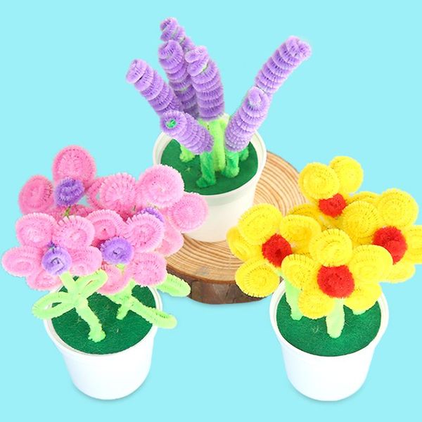 

parent child hand twisted stick hair root flower potted plant teacher's day kindergarten children creative diy production wmtjeg