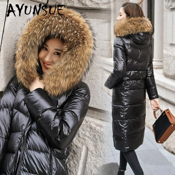 

winter coat women korean white duck down jacket women big fur collar puffer jacket plus size warm parka abrigos 2020000 yy1644, Black