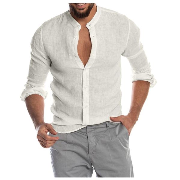 

men's casual shirts plus size shirt men cotton linen o-neck button solid beach male long sleeve blouse camisas masculina, White;black