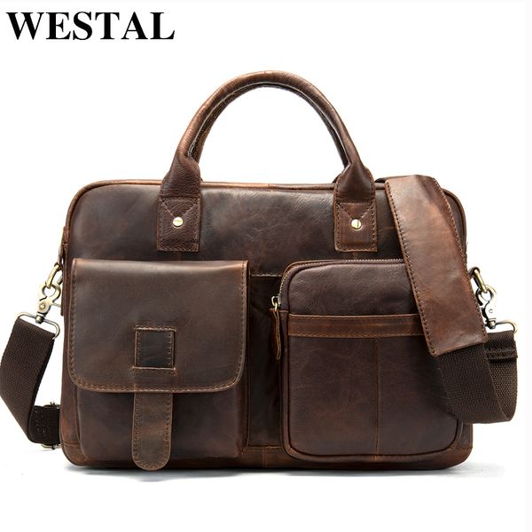 

westal men's briefcase men's bag genuine leather lapbag leather totes briefcases for document a4 shoulder computer bags 8503