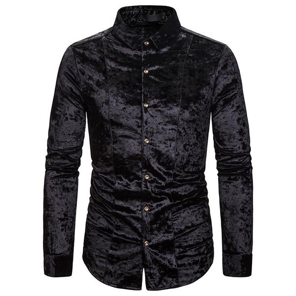 

men's casual shirts fashion diamond velvet high-grade lapel long-sleeved shirt, White;black