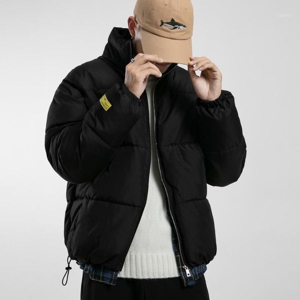 

men's down & parkas mens cotton padded jacket men 2021 winter fashion warm turn-down collar solid color casual loose soft shell jackets, Black