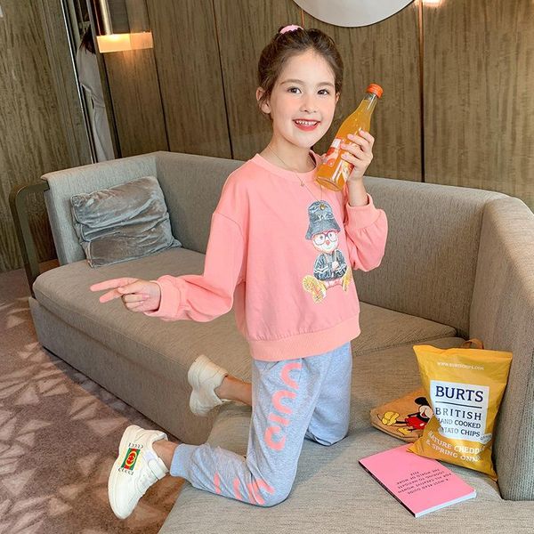 

clothing sets spring autumn girls set cartoon children tracksuit 2021 kids suit baby shirt+pants 2 pcs 4-13 years, White