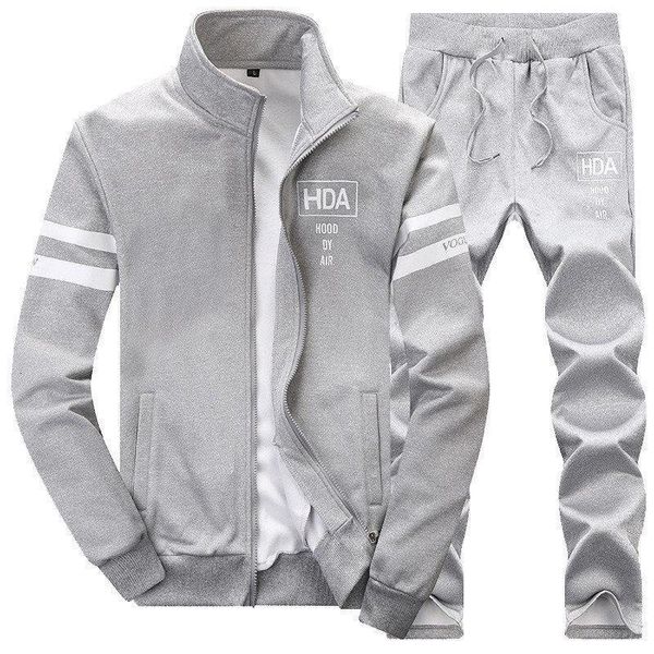 

men track suit 2 piece set men tracksuit pants running suit autumn winter sportswear casual fleece sweatsuits joggers men sets, Gray
