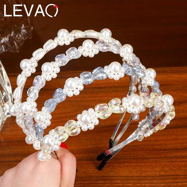 

levao новые женщины жемчужные бисероплетенные прикосновение кристалл оголовье моделирование жемчужные бусины цветочные волосы head hood голо, Black;brown
