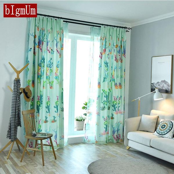 

curtain & drapes simple modern flower romantic tulle for living room cactus print girl nordic plant bedroom curtains comfortable cortinas