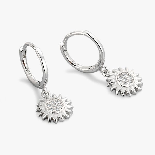

925 sterling silver zircon sunflower piercing stud earrings for women girls elegant bride party jewelry eh088, Golden;silver