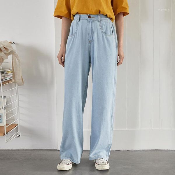 

2020lig colour jeans mujer woman summer high waist directly barrel wide leg loose show lanky pants fashion new arrivals1, Blue