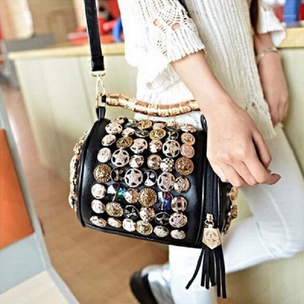 

wholesale-rhinestone skull buttons pillow bucket pu handbag women shoulder bag chain clutch handbag bags handbags evening purse1