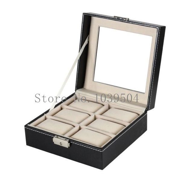 

square 6 slots watches boxes case black pu leather watches organizer new mechanical watch storage bracelet case holder q wmthoh, Black;blue