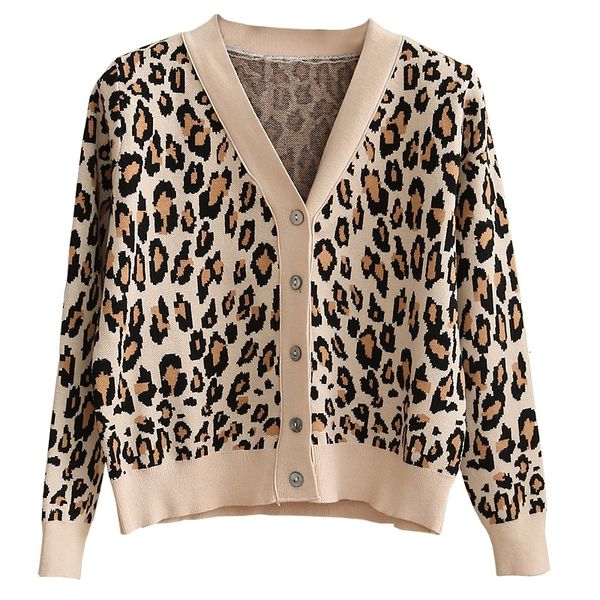 

2020 autumn winter leopard thick women long sleeve button sweet knitted jacket cardigan sweater female outwear coat vxj6, White;black