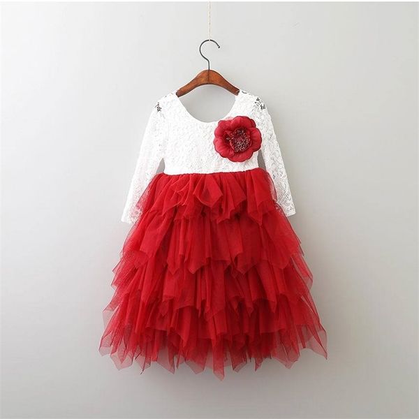 

sale flower girl dress long sleeve princess cake dress for wedding party children clothes lj200923, Red;yellow