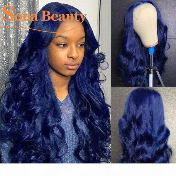 

blue human hair wig pre plucked brazilian remy colored lace front wig with baby hair, Black;brown