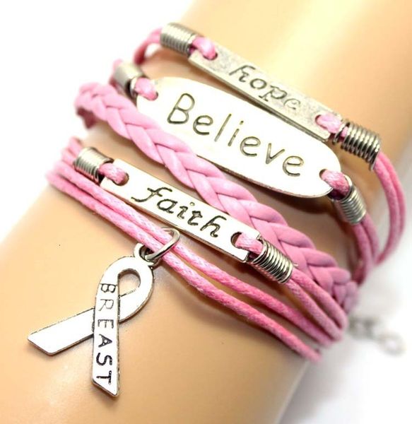 

breast cancer awareness ribbon weaving rope bracelet