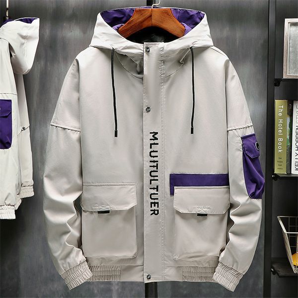 

2021 New Spring Autumn Hooded Men Stand Harajuku Mens Coats Windbreaker Streetwear Male Jacket M-4xl U3BB, Black;brown