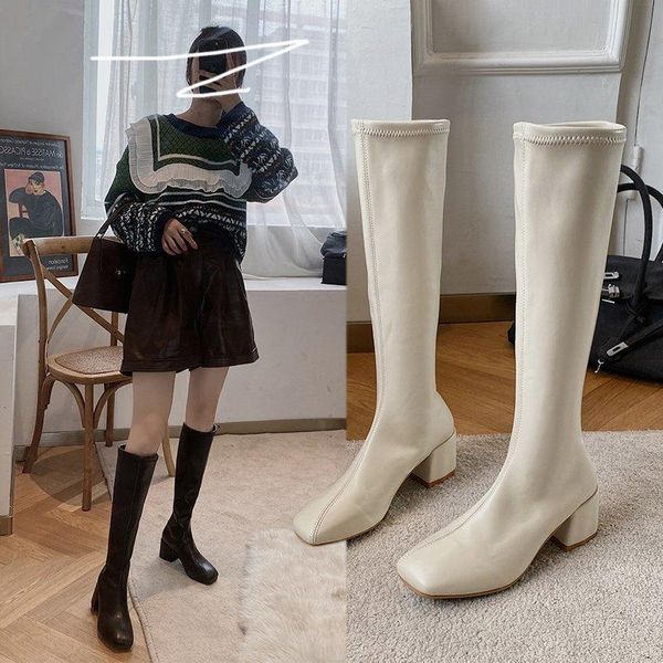 

boots women's autumn shoes thigh high heels boots-women rubber summer med leather ladies over-the-knee, Black