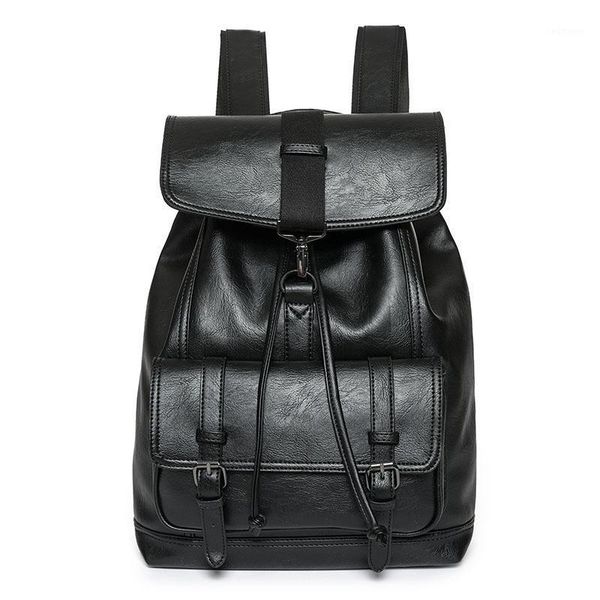 

luxury men leather backpack drawstring pu backpacks causal travel rucksack lapbag pack male school bags b2281