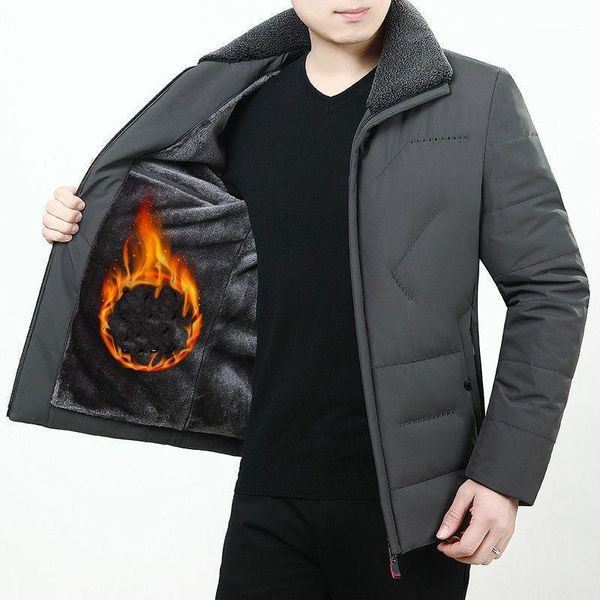 

men's down & parkas fleece lining winter jacket men 2021 middle-aged casual thickened coat turn collar zippers parka dark green1, Black