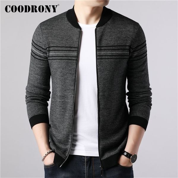 

coodrony brand sweater coat casual striped cashmere wool cardigan men new arrival autumn winter warm zipper coats 91087 201211, White;black