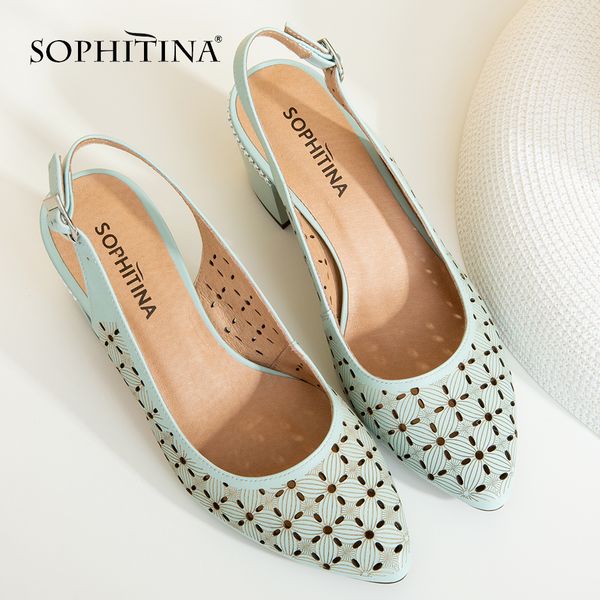 

sophitina women's sandals career sheepskin solid buckle strap fashion high square heel shoes handmade back strap sandals sc26 y200702, Black