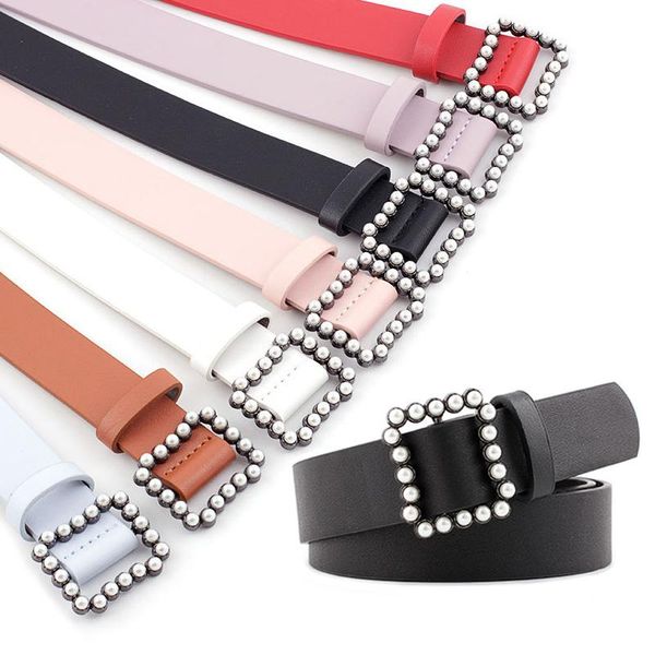 

women pearl buckle leather new design pu waist belt female ladies girls party jeans dress decoration waistband z20, Black;brown